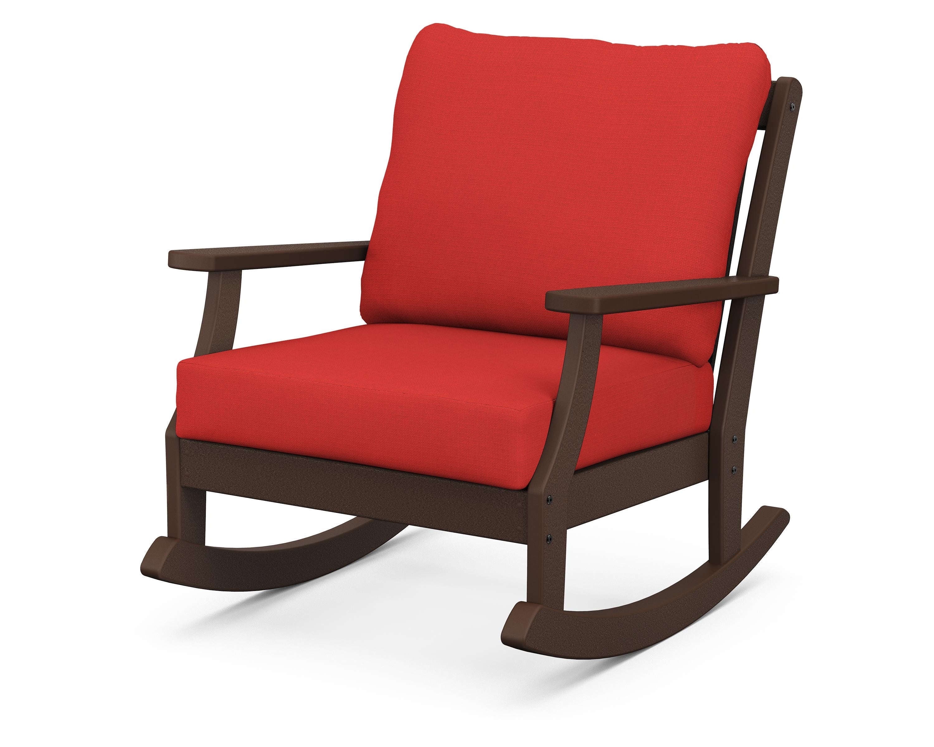 POLYWOOD® Braxton Deep Seating Rocking Chair in Mahogany / Crimson Linen