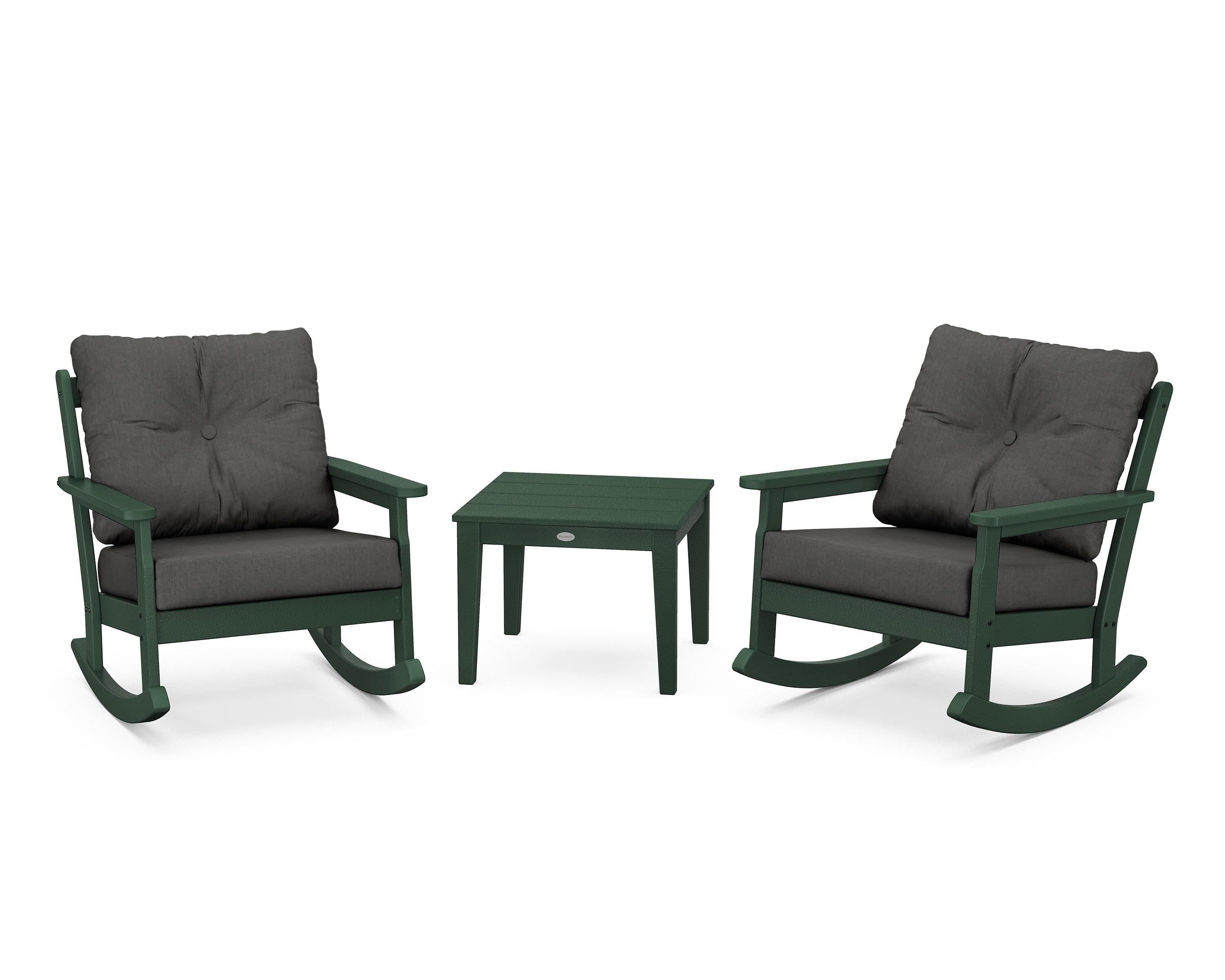 POLYWOOD® Vineyard 3-Piece Deep Seating Rocker Set in Green / Spectrum Carbon
