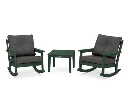 POLYWOOD® Vineyard 3-Piece Deep Seating Rocker Set in Green / Spectrum Carbon