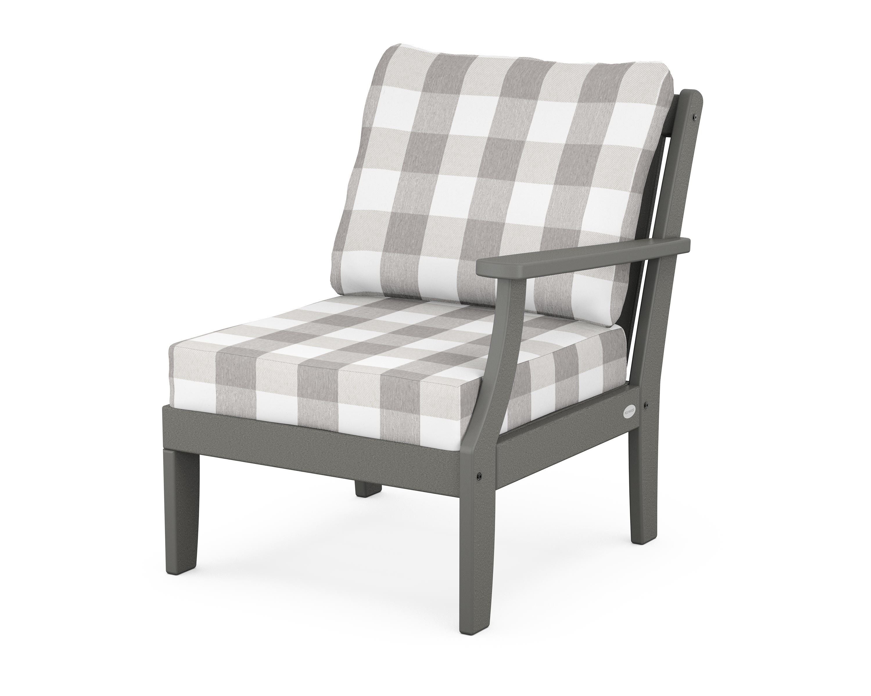 POLYWOOD® Braxton Modular Right Arm Chair in Slate Grey / Buffalo Plaid Grey Mist