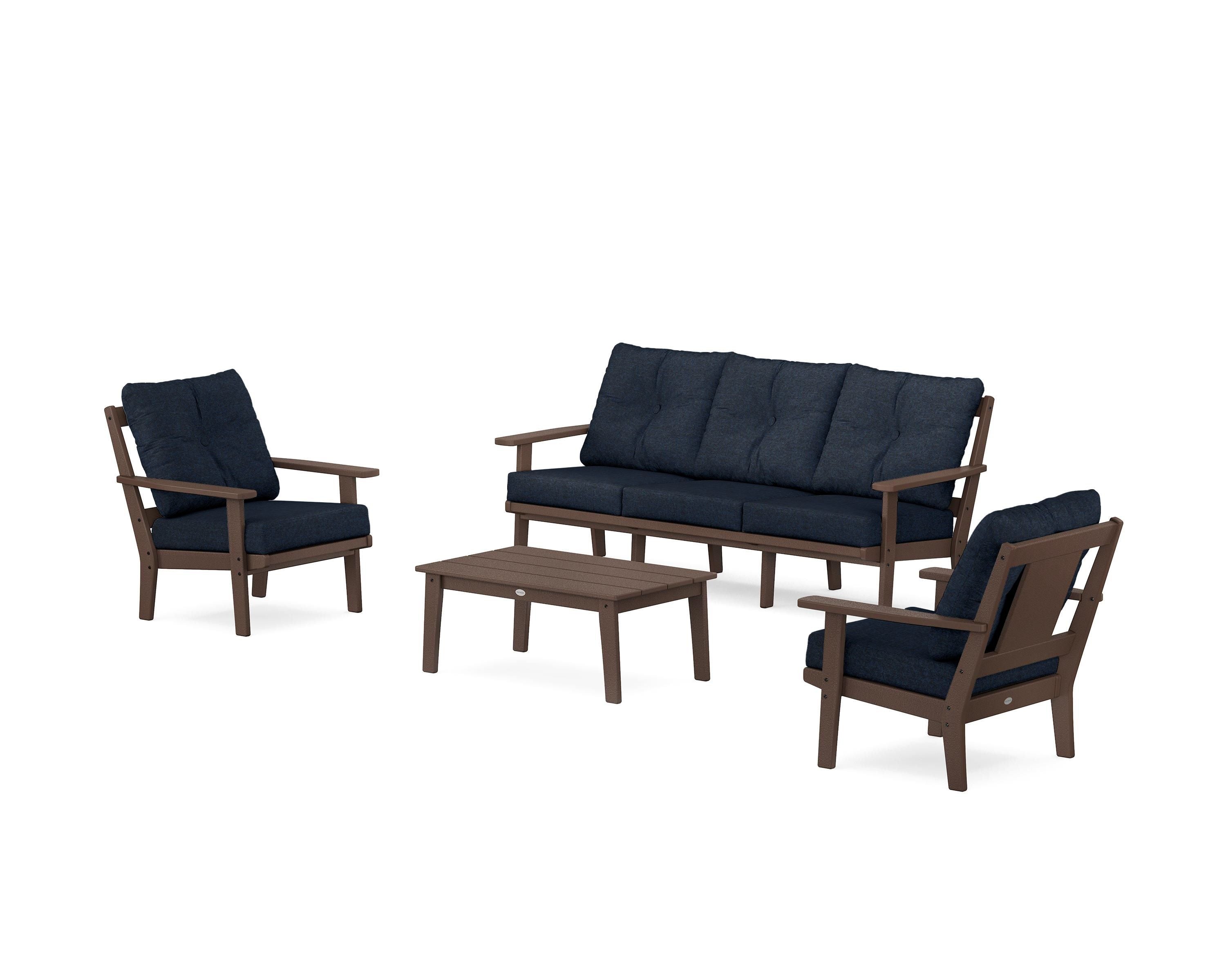 POLYWOOD® Prairie 4-Piece Deep Seating Set with Sofa in Mahogany / Marine Indigo