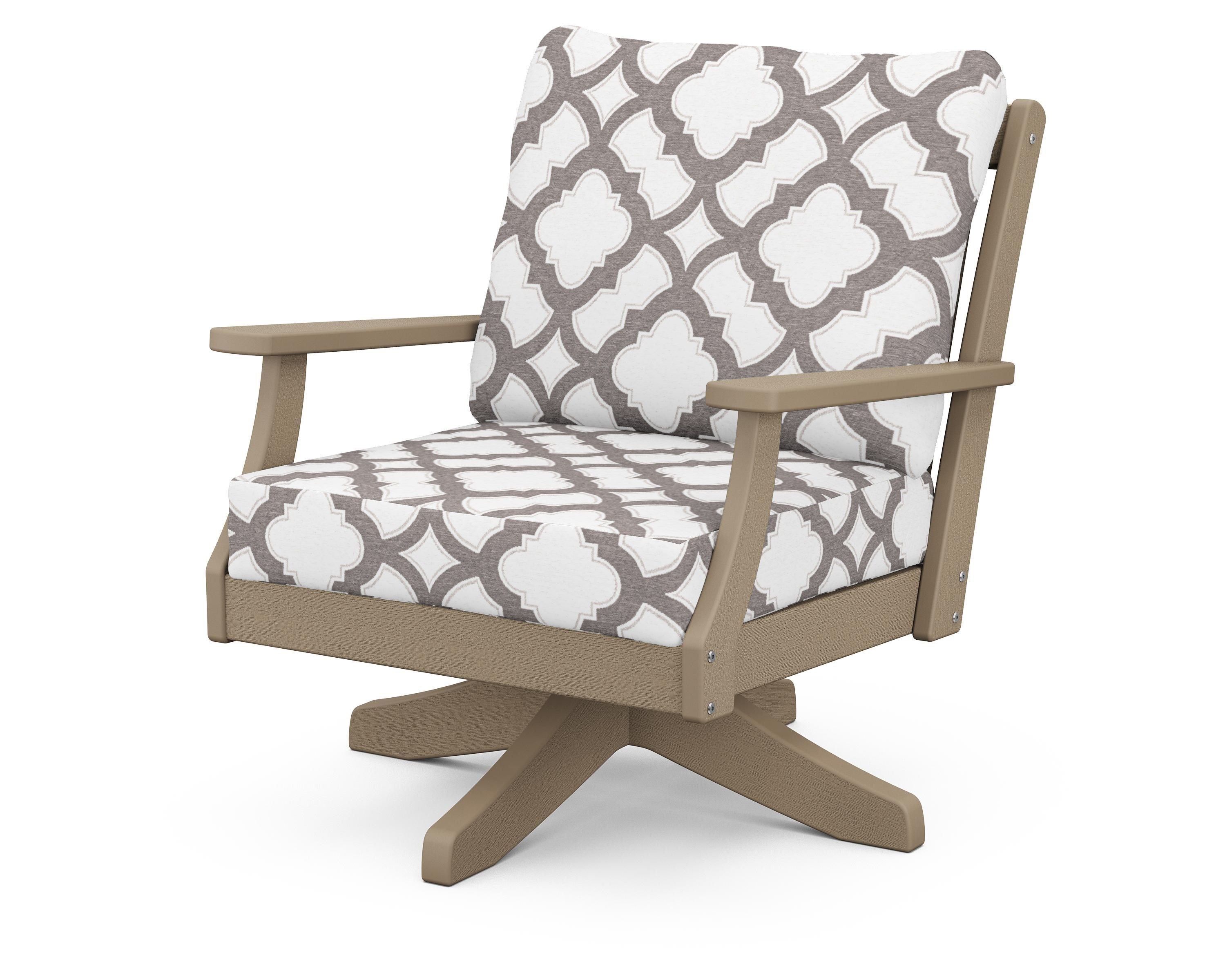 POLYWOOD® Braxton Deep Seating Swivel Chair in Vintage Sahara / Trellis Grey Mist