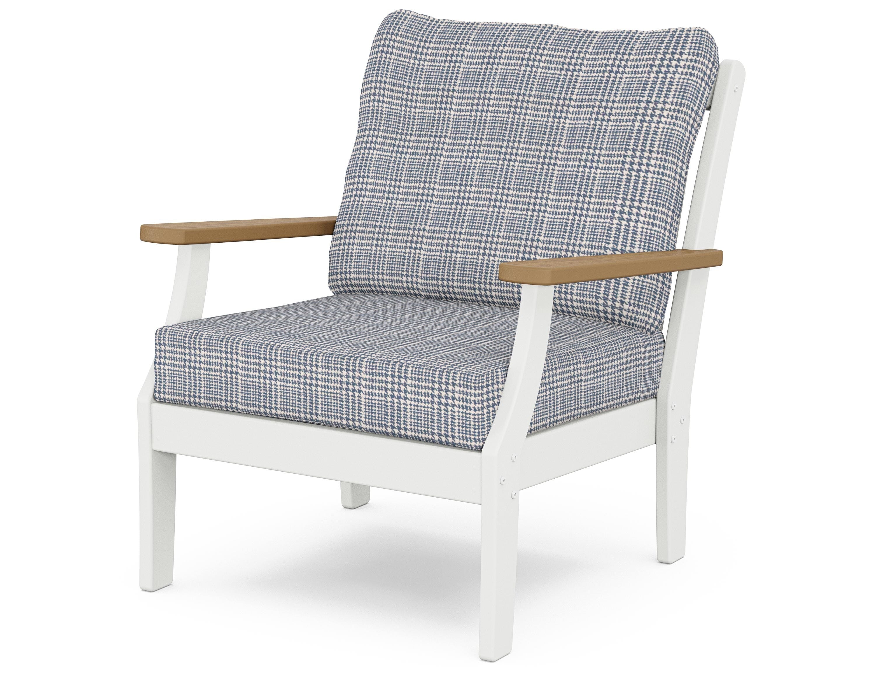 POLYWOOD® Braxton Deep Seating Chair in White / Natural / Houndstooth Sky Blue