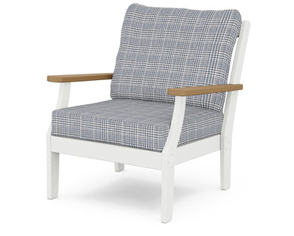 POLYWOOD® Braxton Deep Seating Chair in White / Natural / Houndstooth Sky Blue