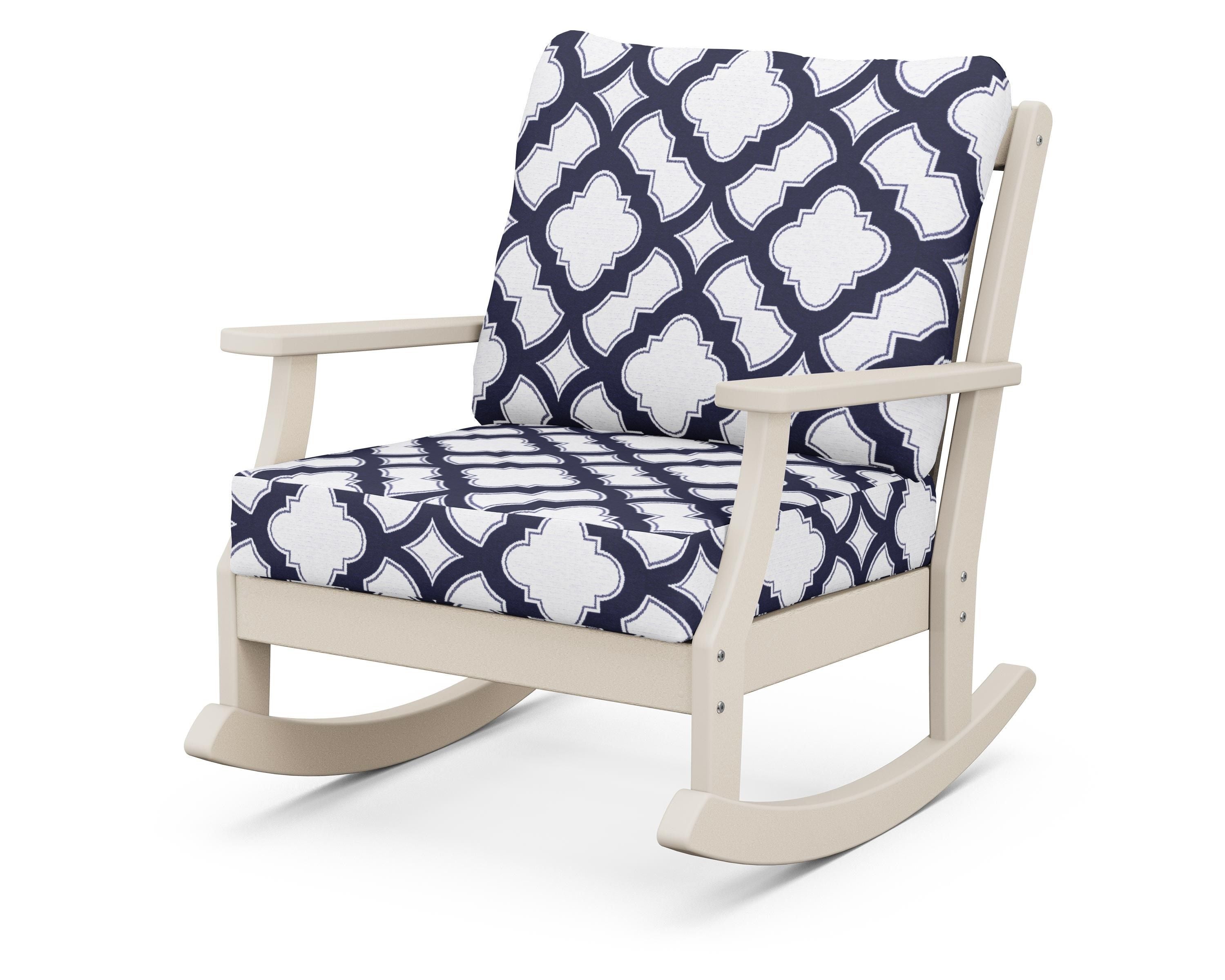 POLYWOOD® Braxton Deep Seating Rocking Chair in Sand / Trellis Navy