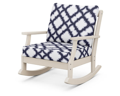 POLYWOOD® Braxton Deep Seating Rocking Chair in Sand / Trellis Navy