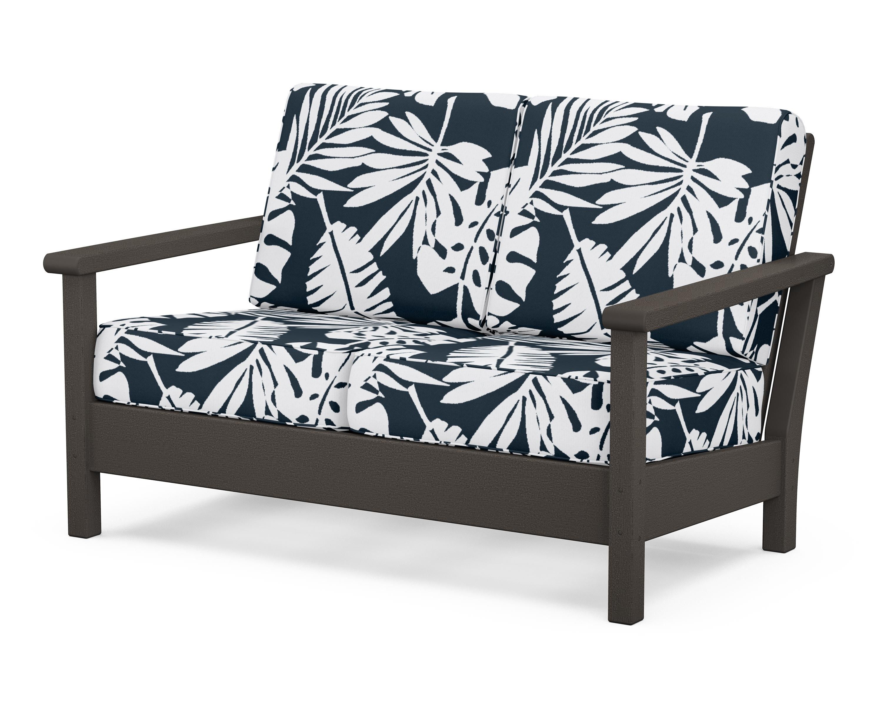 POLYWOOD® Harbour Deep Seating Loveseat in Vintage Coffee / Leaf Marine Indigo