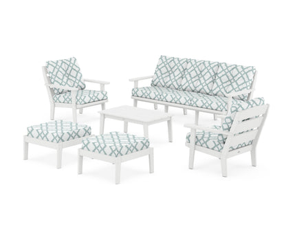 POLYWOOD® Lakeside 6-Piece Lounge Sofa Set in White / Trellis Glacier Spa