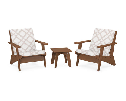 POLYWOOD® Riviera Modern Lounge 3-Piece Set in Teak / Trellis Dune Burlap