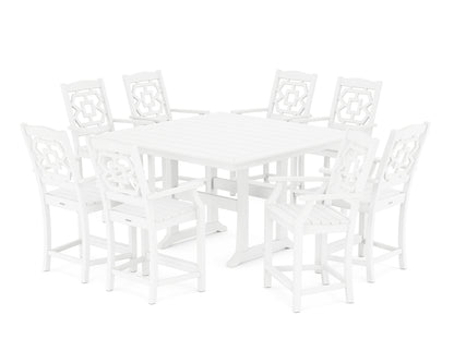 Martha Stewart by POLYWOOD® Chinoiserie 9-Piece Square Counter Set with Trestle Legs in White