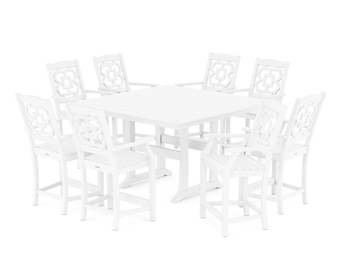 Chinoiserie 9-Piece Square Counter Set with Trestle Legs