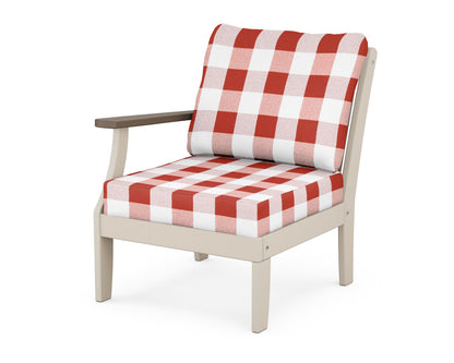 POLYWOOD® Braxton Modular Left Arm Chair in Sand / Kona / Buffalo Plaid Crimson