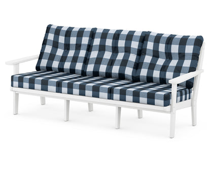 POLYWOOD® Lakeside Deep Seating Sofa in White / Buffalo Plaid Marine Indigo