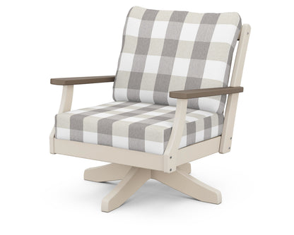 POLYWOOD® Braxton Deep Seating Swivel Chair in Sand / Kona / Buffalo Plaid Grey Mist