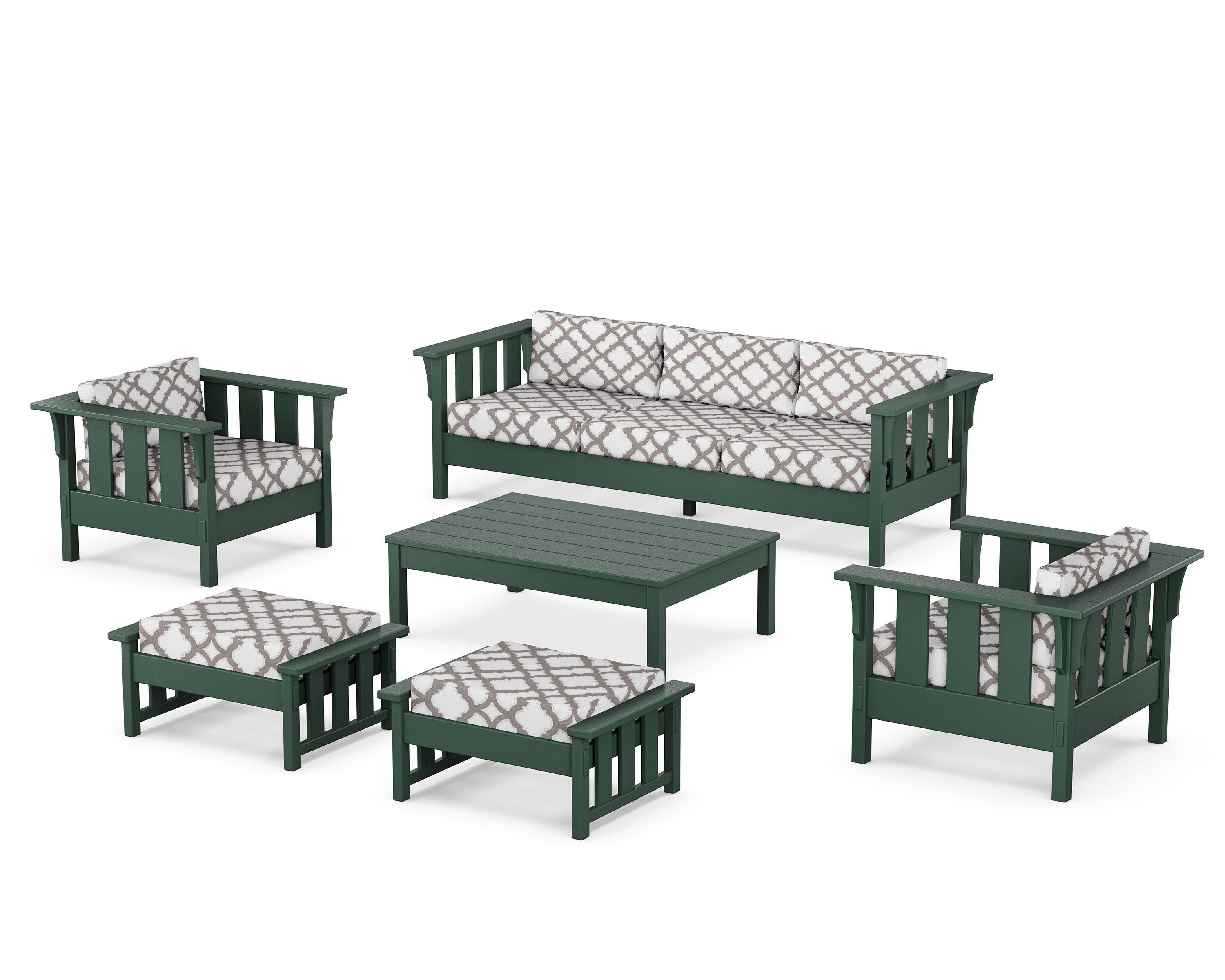 Martha Stewart by POLYWOOD® Acadia 6-Piece Lounge Sofa Set in Green / Trellis Grey Mist