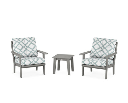 POLYWOOD® Mission 3-Piece Deep Seating Set in Slate Grey / Trellis Glacier Spa