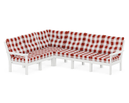 POLYWOOD® Vineyard 6-Piece Sectional in White / Buffalo Plaid Crimson