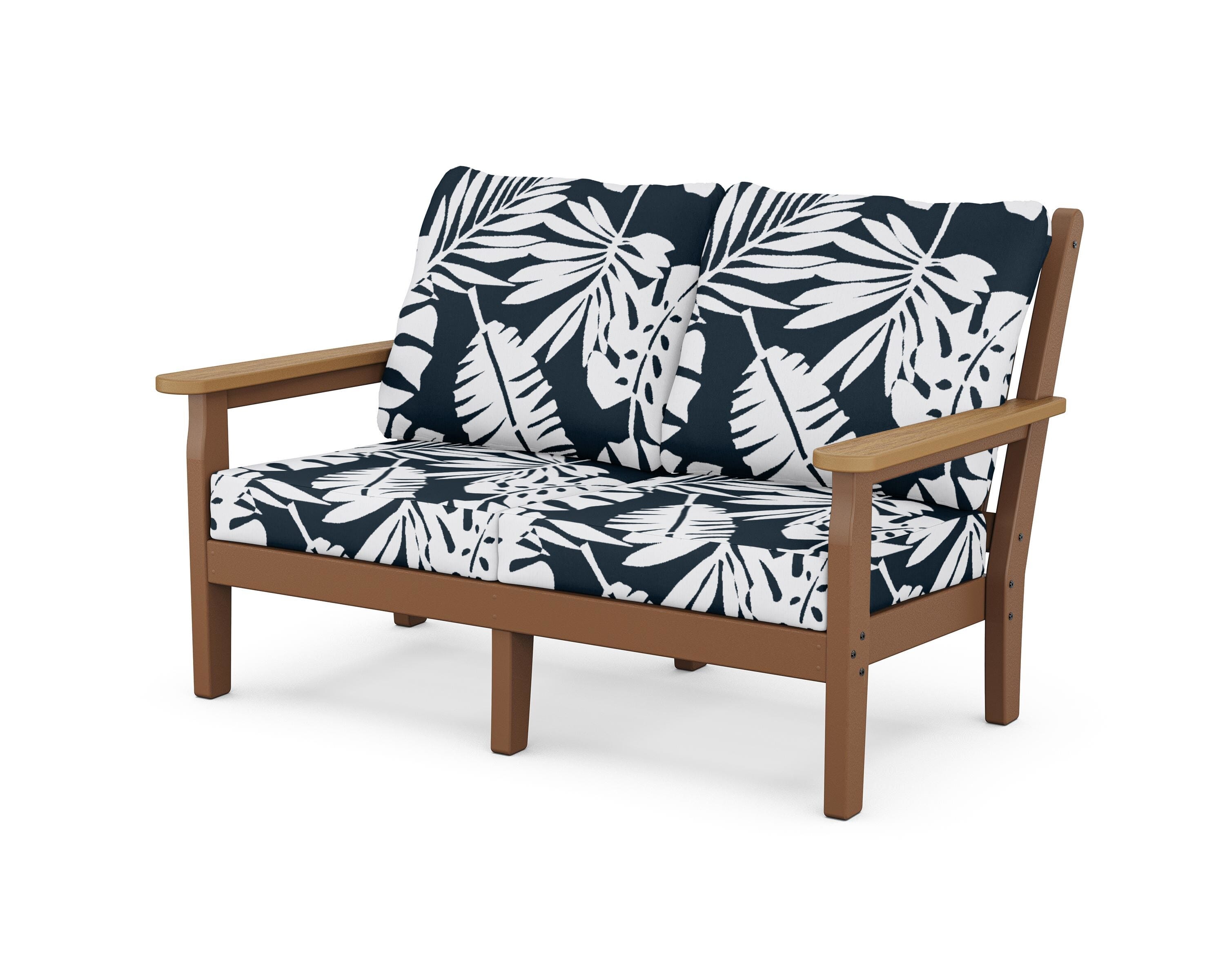 POLYWOOD® Chippendale Deep Seating Loveseat in Teak / Natural / Leaf Marine Indigo