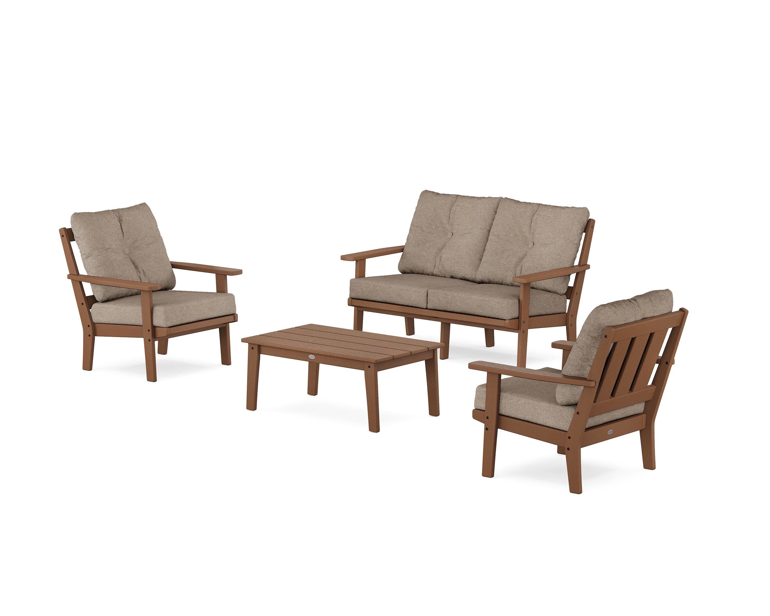 POLYWOOD® Oxford 4-Piece Deep Seating Set with Loveseat in Teak / Spiced Burlap