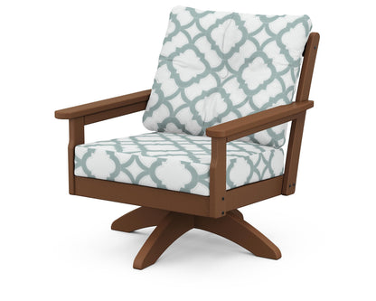 POLYWOOD® Vineyard Deep Seating Swivel Chair in Teak / Trellis Glacier Spa