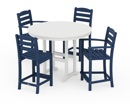 POLYWOOD® La Casa Café 5-Piece Round Farmhouse Counter Dining Set in Navy / White