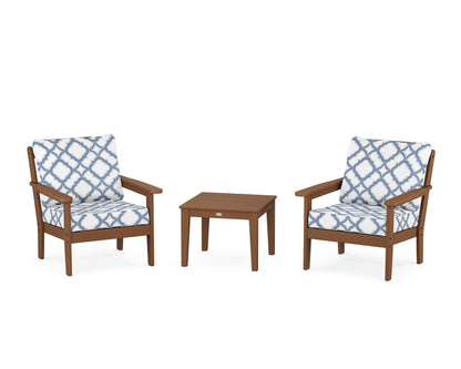 Country Living Cottage 3-Piece Deep Seating Set in Teak / Trellis Sky Blue