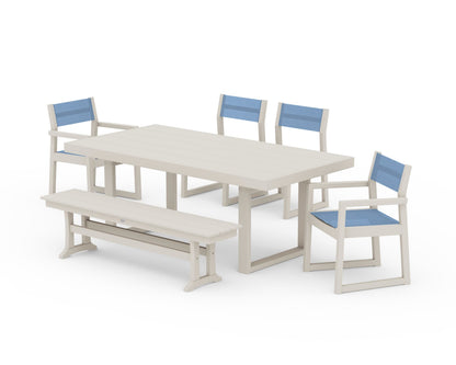 POLYWOOD® EDGE Sling 6-Piece Dining Set with Bench in Sand / Poolside Sling