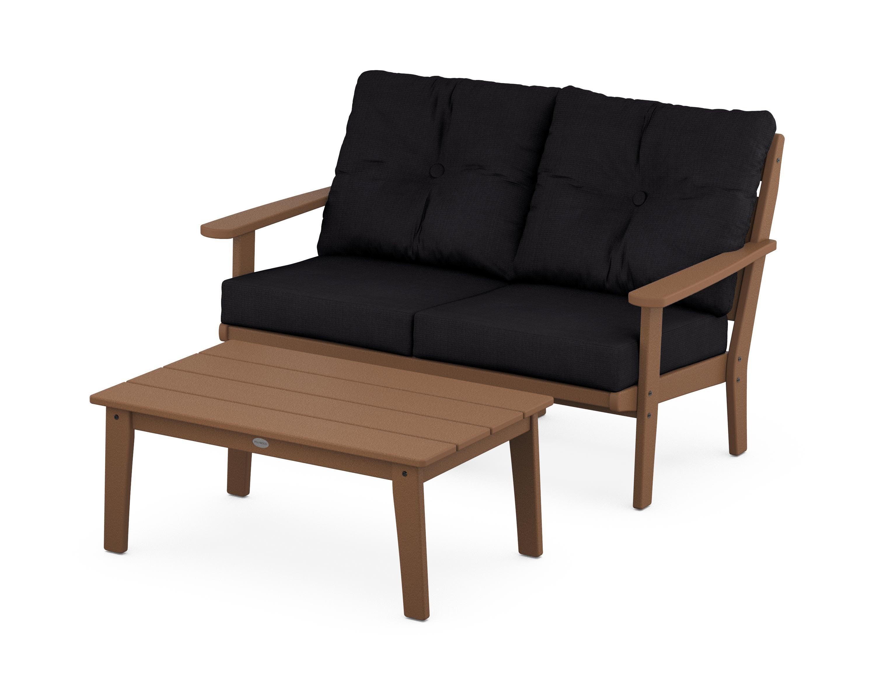 POLYWOOD® Lakeside 2-Piece Lounge Loveseat Set in Teak / Midnight Linen