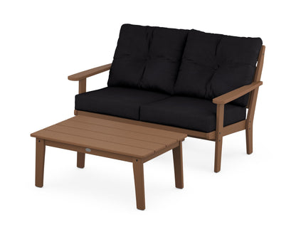 POLYWOOD® Lakeside 2-Piece Lounge Loveseat Set in Teak / Midnight Linen