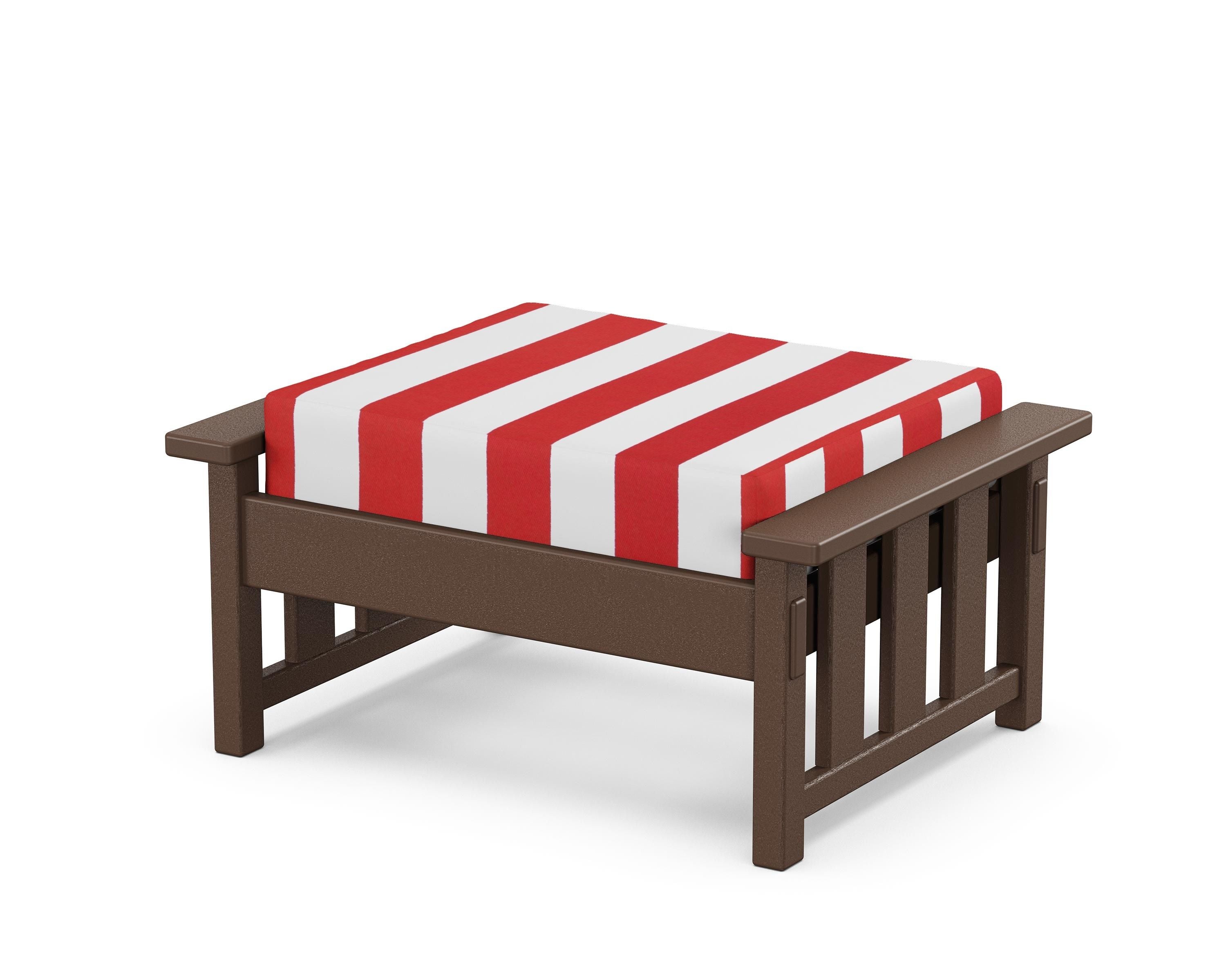 Martha Stewart by POLYWOOD® Acadia Deep Seating Ottoman in Mahogany / Cabana Stripe Crimson