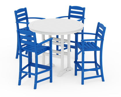 POLYWOOD® La Casa Café 5-Piece Bar Dining Set in Pacific Blue / White