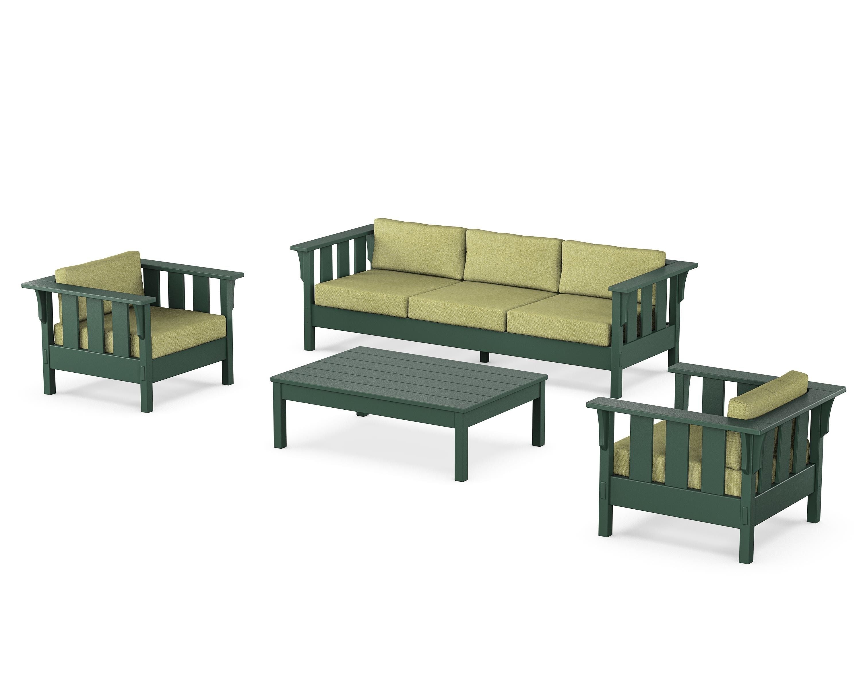 Martha Stewart by POLYWOOD® Acadia 4-Piece Deep Seating Set with Sofa in Green / Chartreuse Boucle
