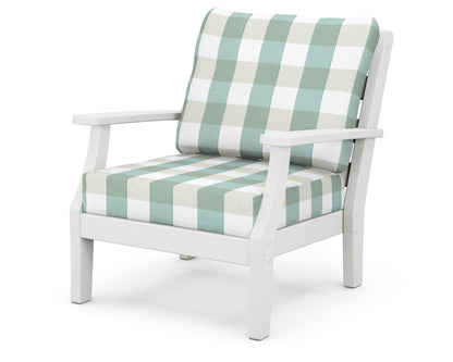 POLYWOOD® Chesapeake Deep Seating Chair in White / Buffalo Plaid Glacier Spa