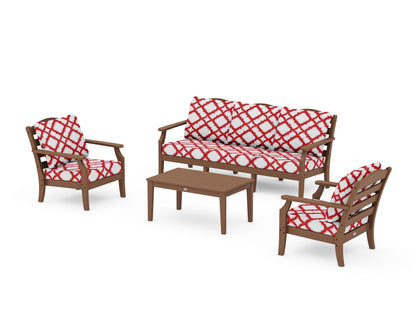 Draper James™ by  POLYWOOD® Savannah 4-Piece Deep Seating Set with Sofa in Teak / Trellis Crimson