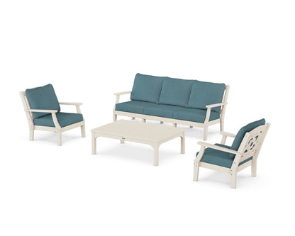 Martha Stewart by POLYWOOD® Chinoiserie 4-Piece Deep Seating Set with Sofa in Sand / Ocean Teal