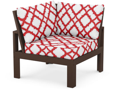 Unbranded Modular Corner Chair in Mahogany / Trellis Crimson