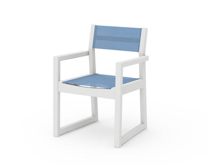 POLYWOOD® EDGE Sling Dining Arm Chair in White / Poolside Sling