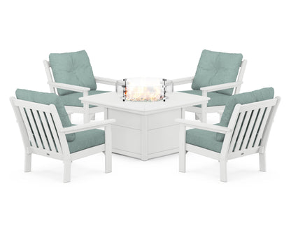 POLYWOOD® Vineyard 5-Piece Conversation Set with Fire Pit Table in White / Glacier Spa