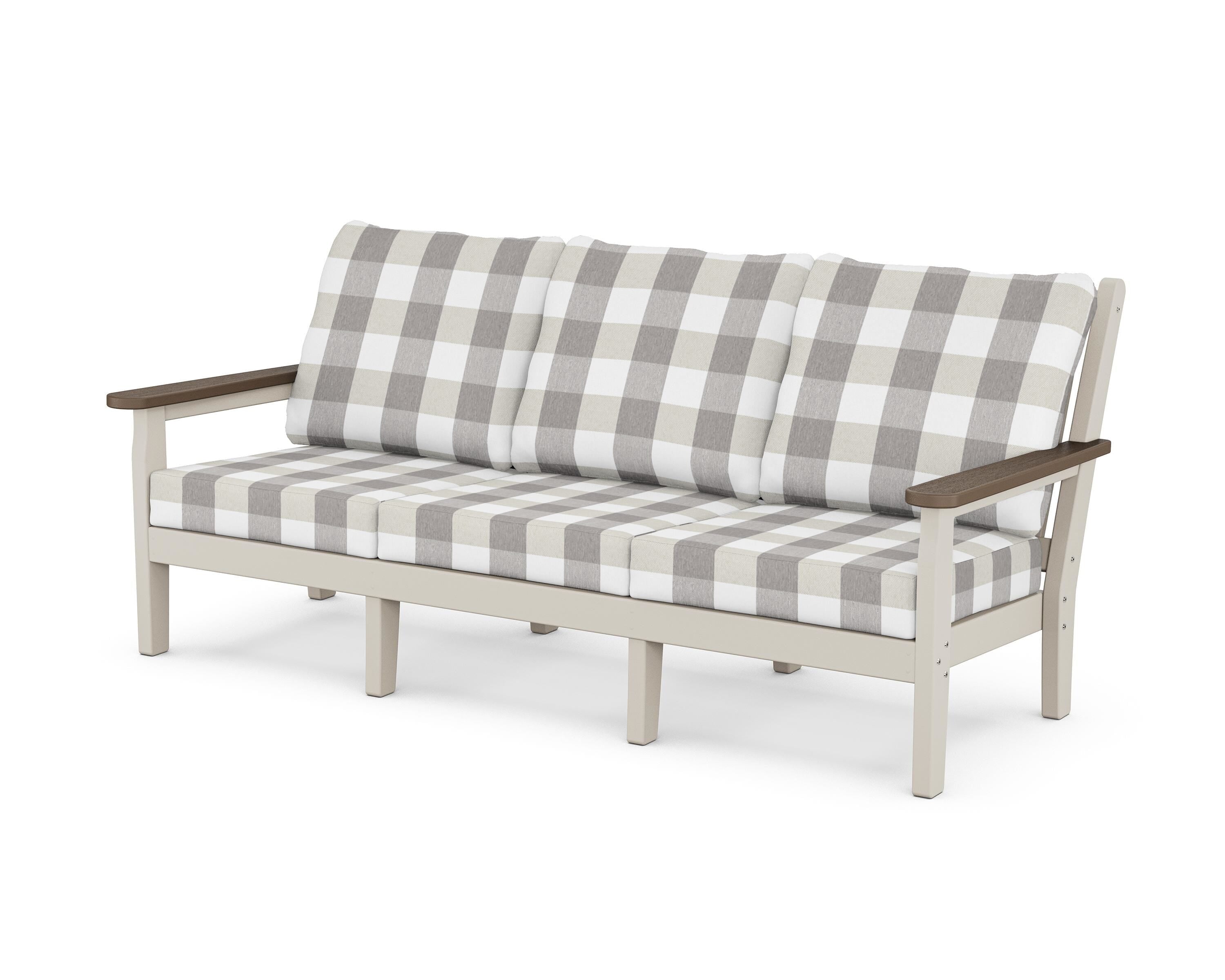 POLYWOOD® Chippendale Deep Seating Sofa in Sand / Kona / Buffalo Plaid Grey Mist