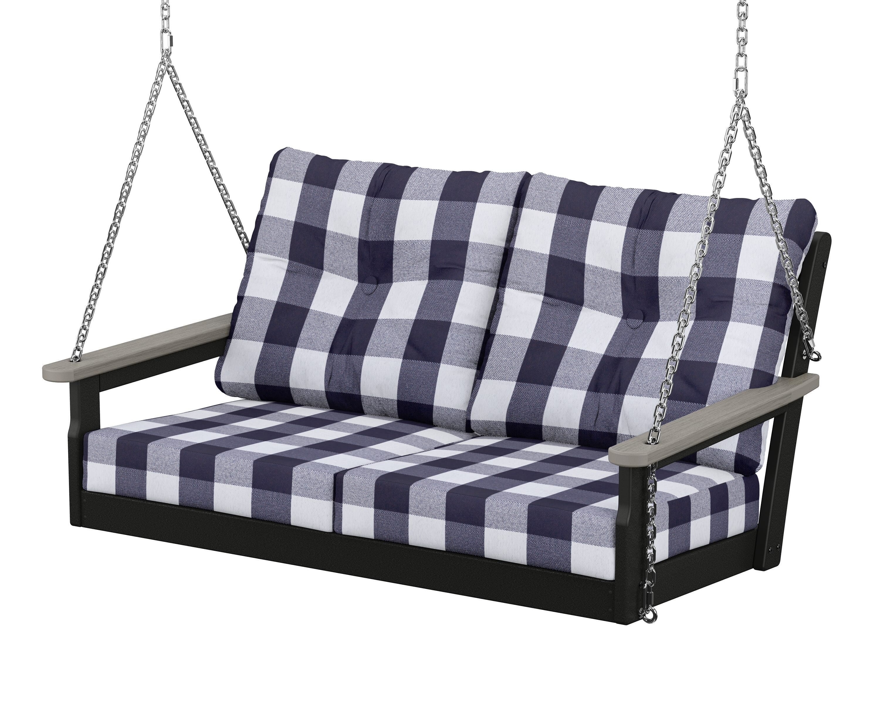 POLYWOOD® Vineyard Deep Seating Swing in Black / Driftwood / Buffalo Plaid Navy