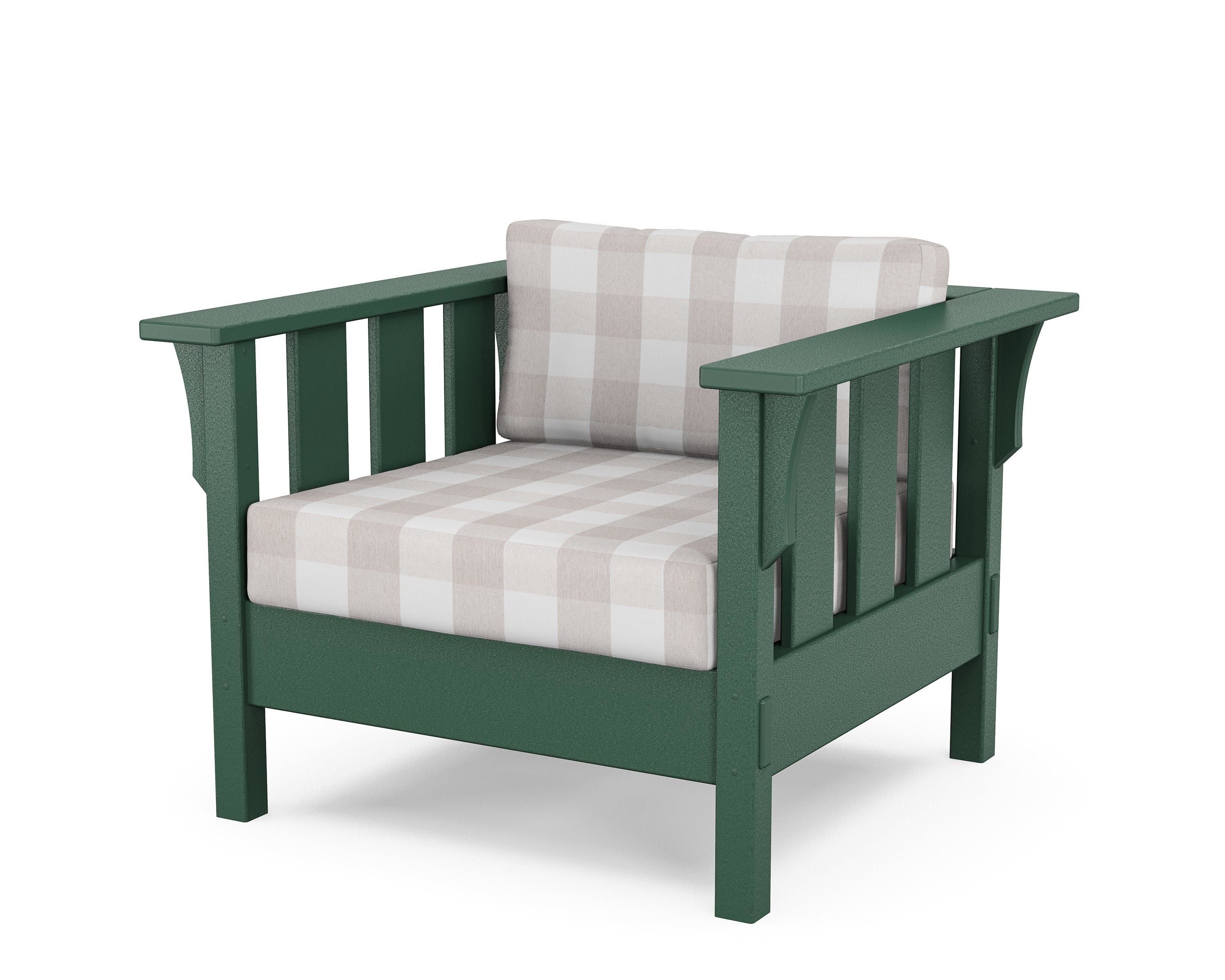 Martha Stewart by POLYWOOD® Acadia Deep Seating Chair in Green / Buffalo Plaid Dune Burlap