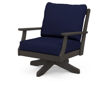 POLYWOOD® Braxton Deep Seating Swivel Chair in Vintage Coffee / Navy