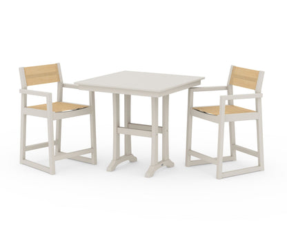 POLYWOOD® EDGE Sling Arm Chair 3-Piece Farmhouse Counter Set with Trestle Legs in Sand / Dupioni Apricot Sling