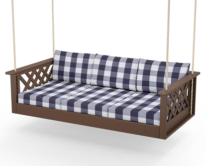 Country Living Wovendale Daybed Swing in Mahogany / Buffalo Plaid Navy