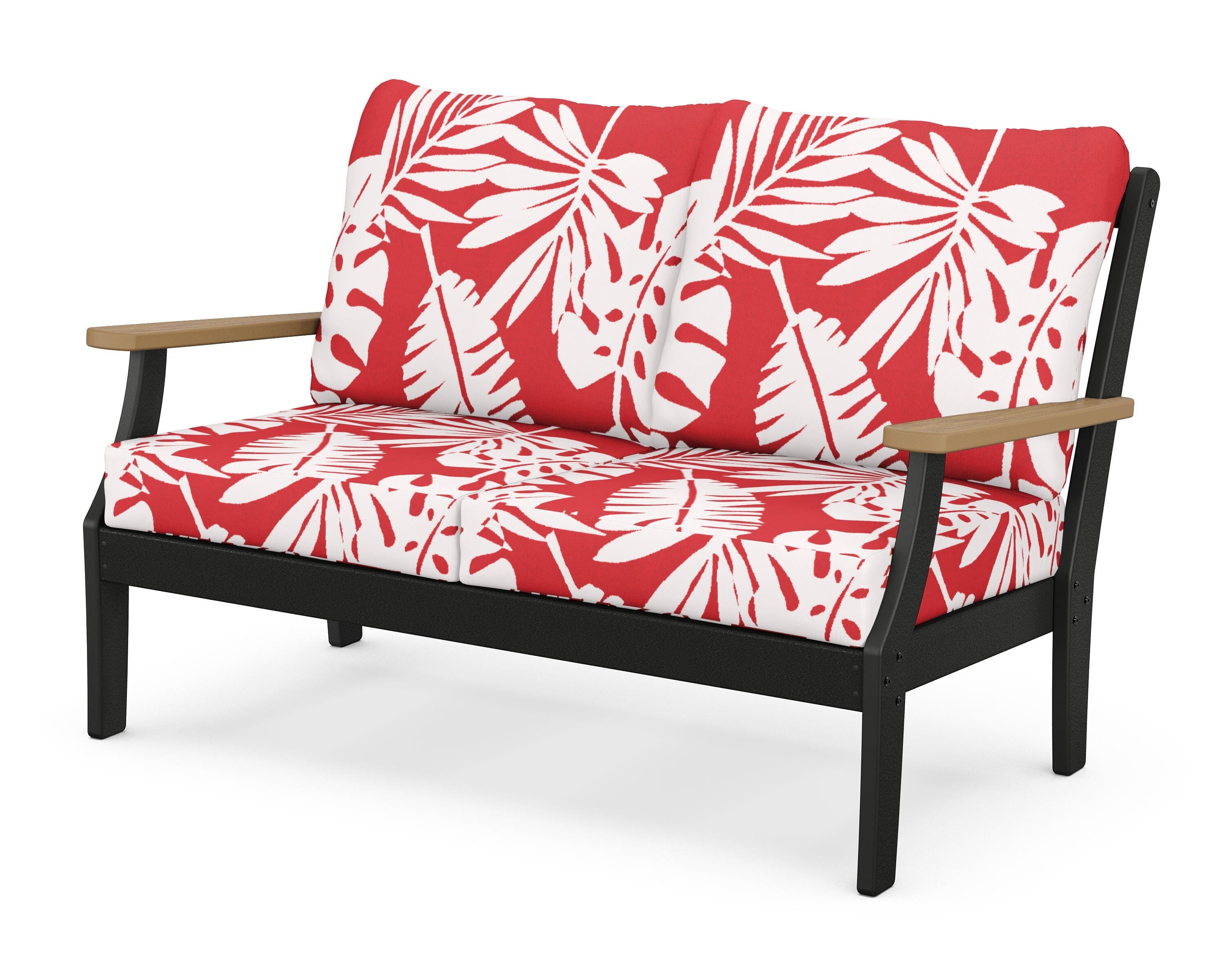 POLYWOOD® Braxton Deep Seating Loveseat in Black / Natural / Leaf Crimson