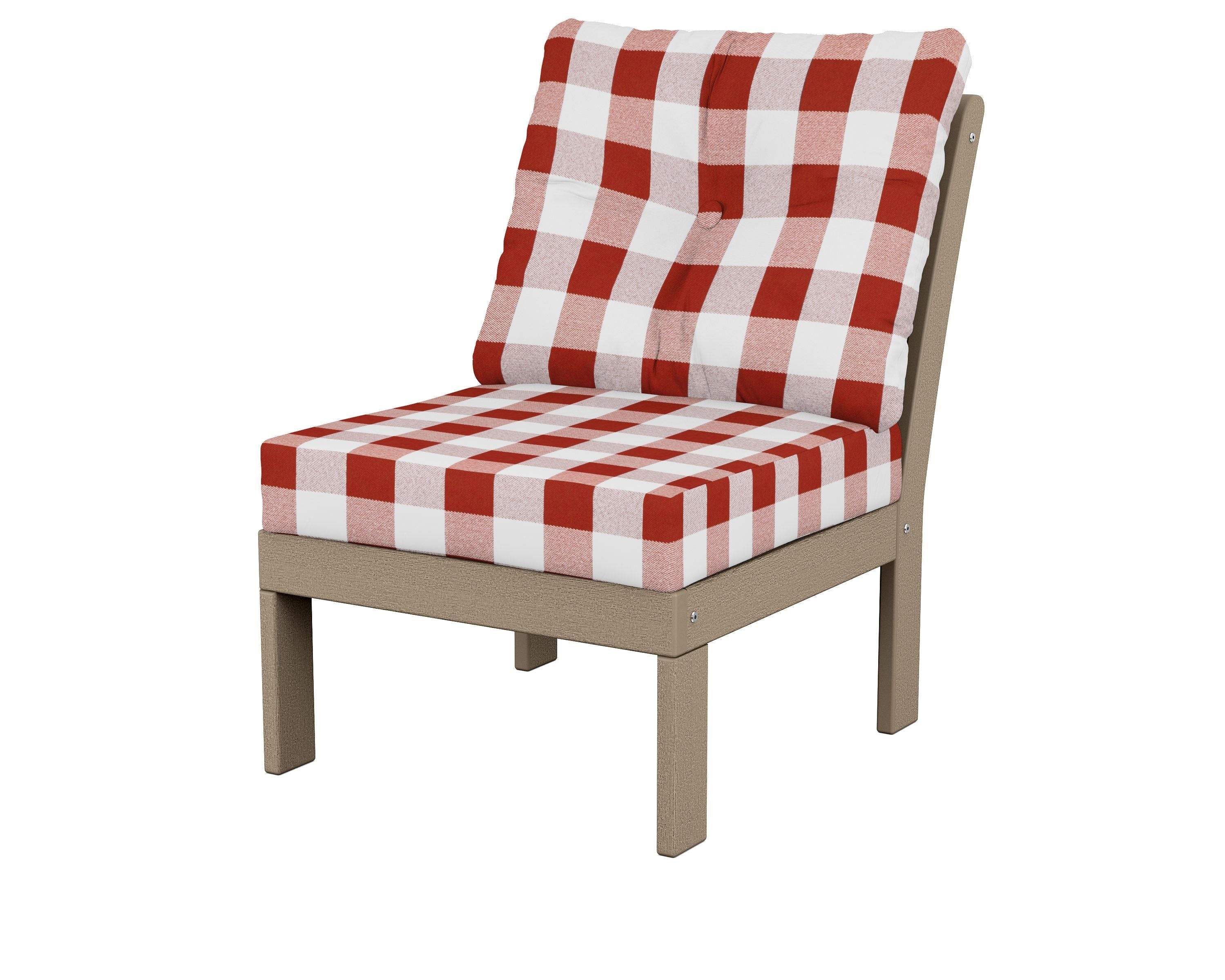 POLYWOOD® Vineyard Modular Armless Chair in Vintage Sahara / Buffalo Plaid Crimson