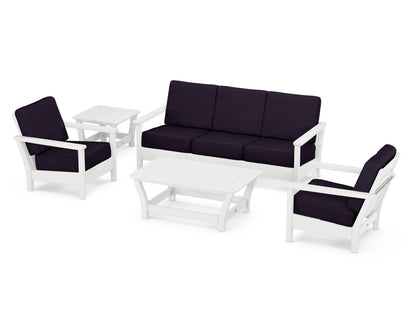 POLYWOOD® Harbour 5-Piece Deep Seating Set in White / Navy Linen
