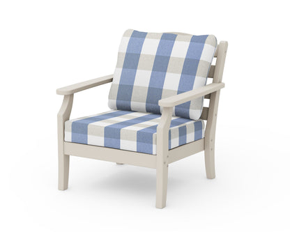 Draper James™ by  POLYWOOD® Savannah Deep Seating Chair in Sand / Buffalo Plaid Sky Blue