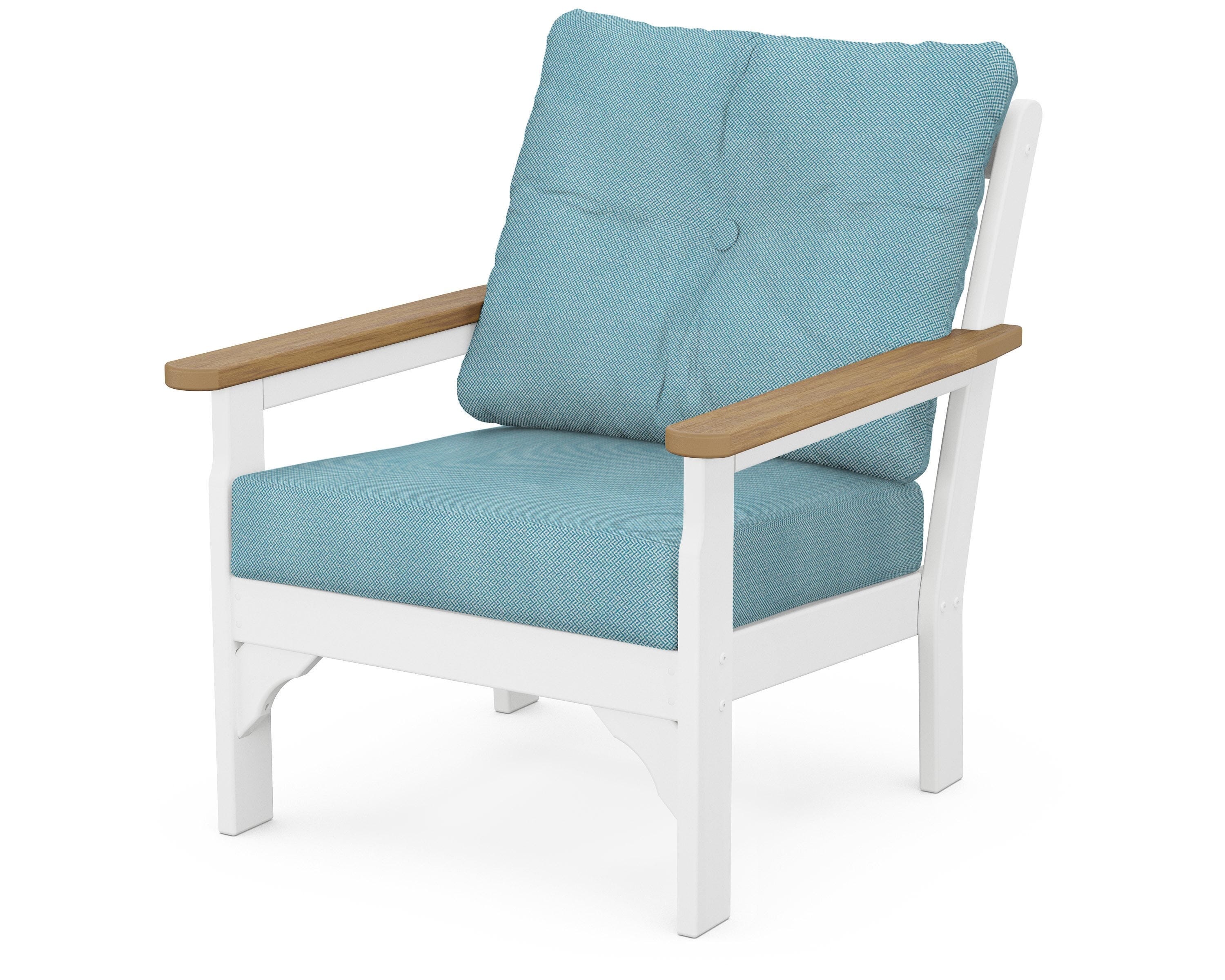 POLYWOOD® Vineyard Deep Seating Chair in White / Natural / Lattice Sky Blue