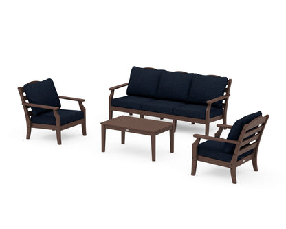 Draper James™ by  POLYWOOD® Savannah 4-Piece Deep Seating Set with Sofa in Mahogany / Marine Indigo